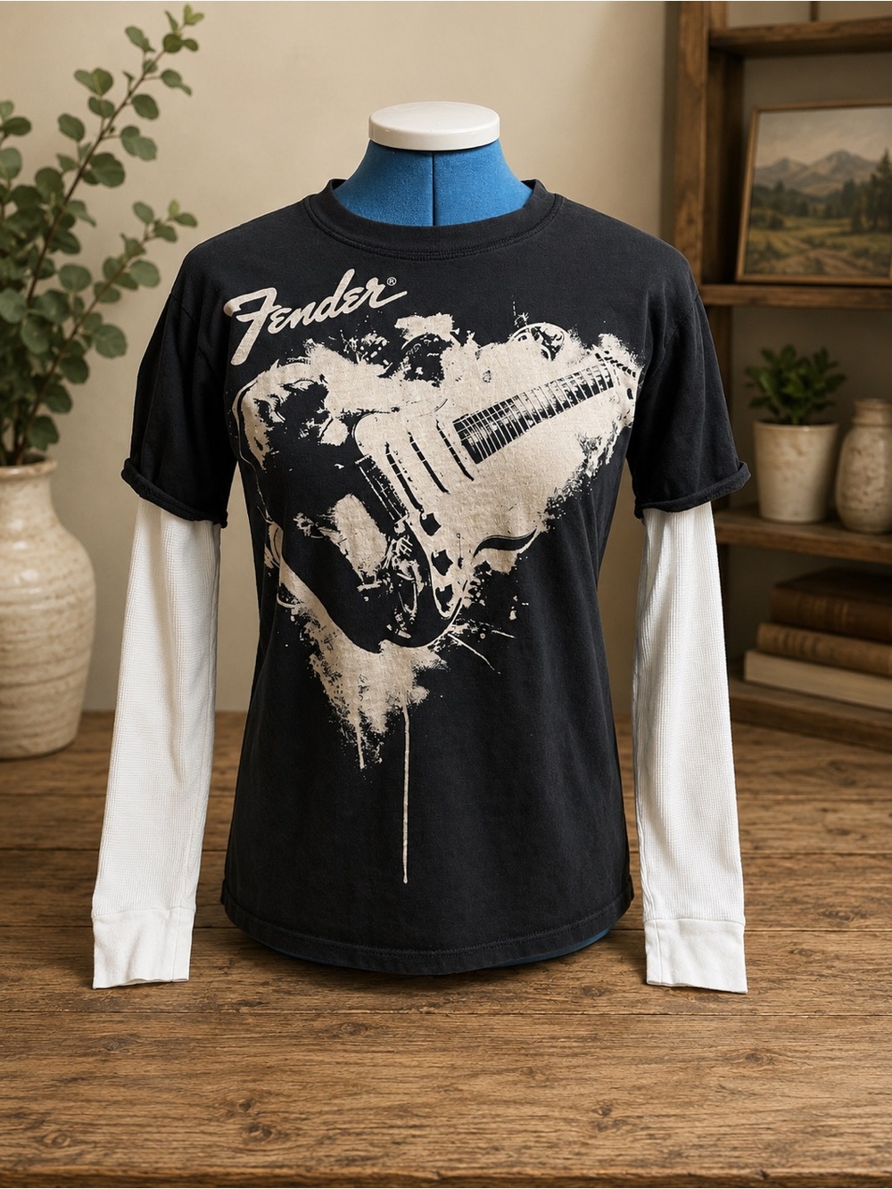 Authentic VINTAGE Fender T-Shirt Women’s Fender Graphic Layered Tee – Size Small